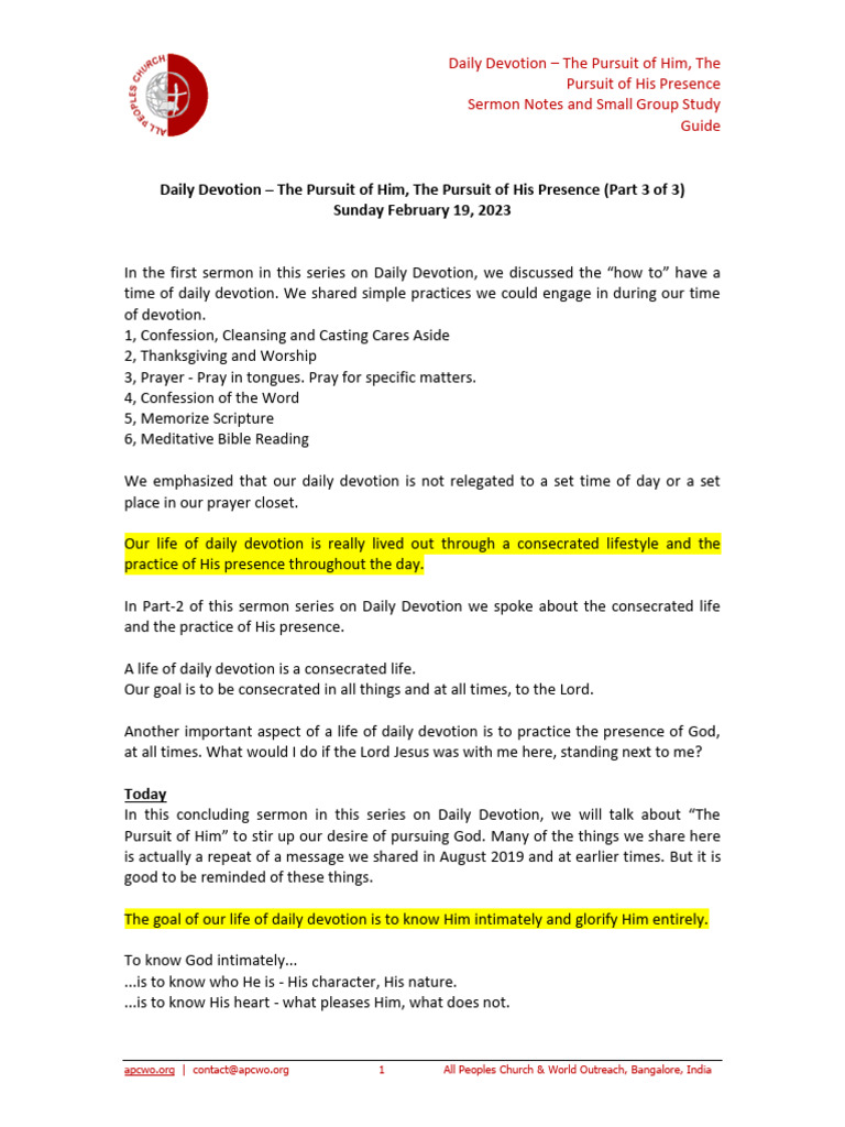 Daily Devotion The Pursuit Of Him The Pursuit Of His Presence Part 3 Ps