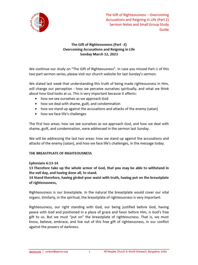 The Gift of Righteousness Overcoming Accusations Reigning in Life Part ...