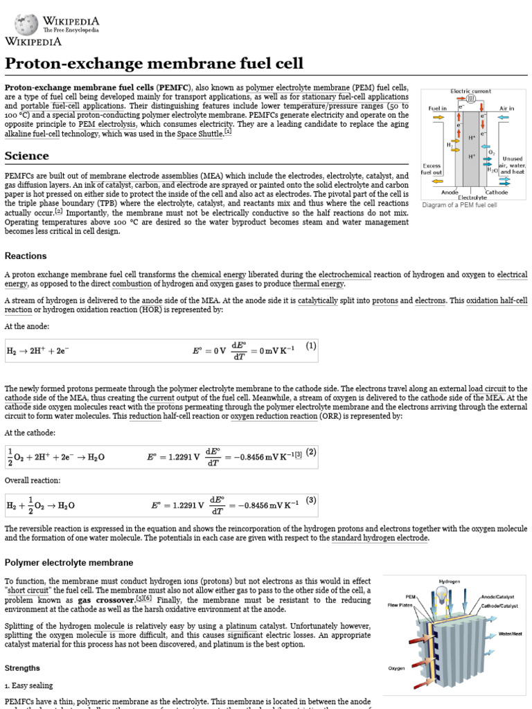 ProtonExchange Membrane Fuel Cell Wikipedia PDF Fuel Cell