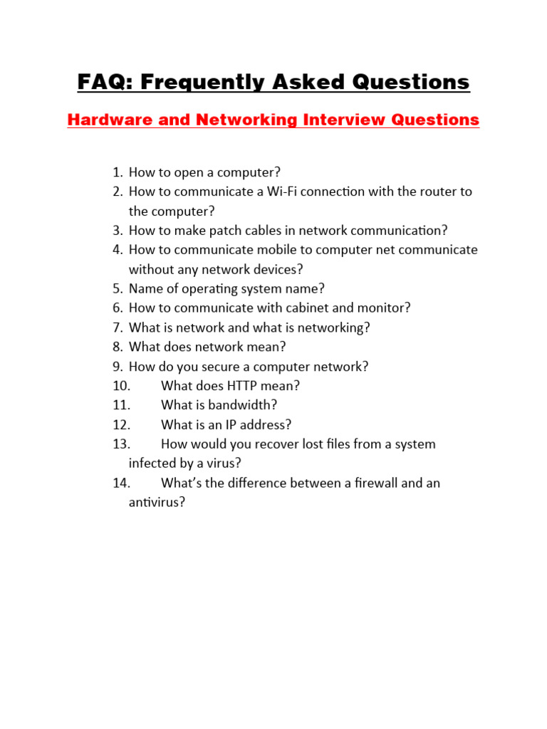 Frequently Asked Questions for Hardware and Networking Interview PDF