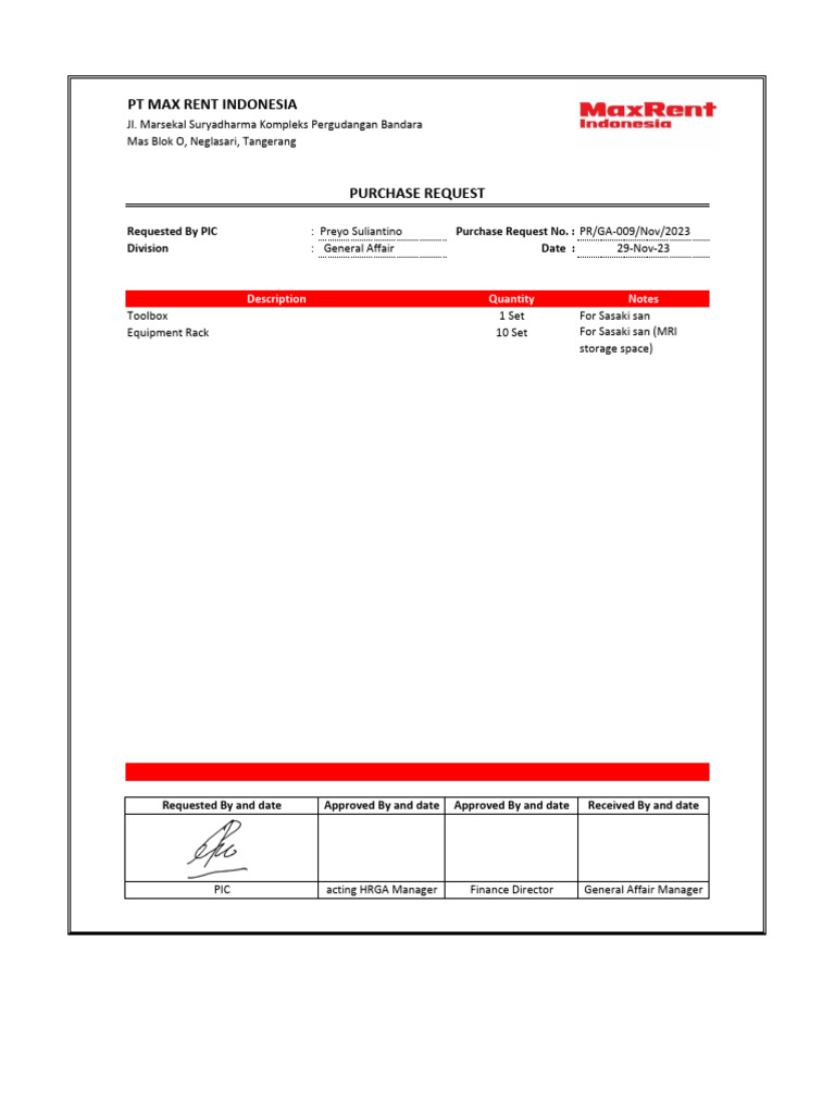 Purchase request sasaki san merged pdf tools equipment
