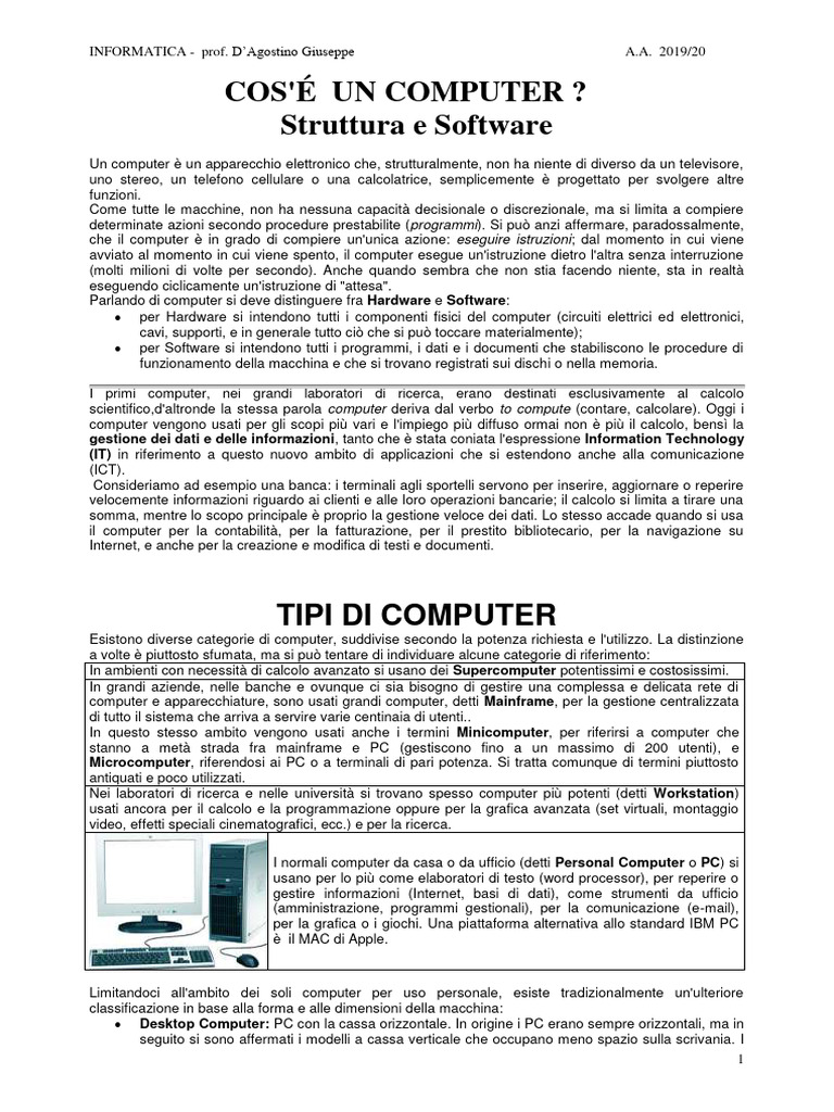 Dispense Su Struttura PC Con Immagini 2019-20 | PDF