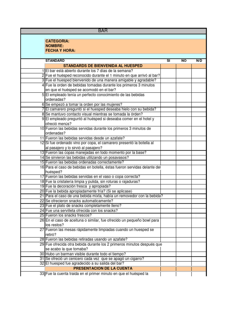 Standards for Bar Service Excellence | PDF