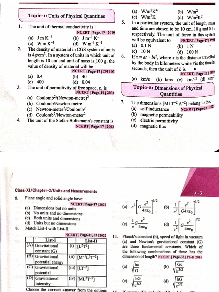 Units and Dimensions Test 21-10-23 | PDF