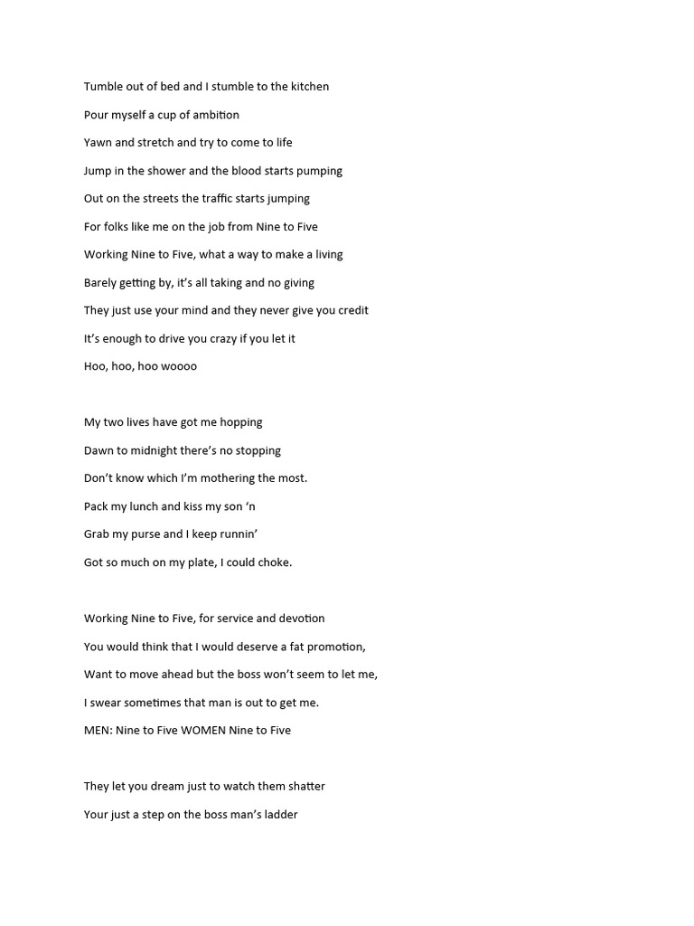 9 To 5 Lyrics | PDF