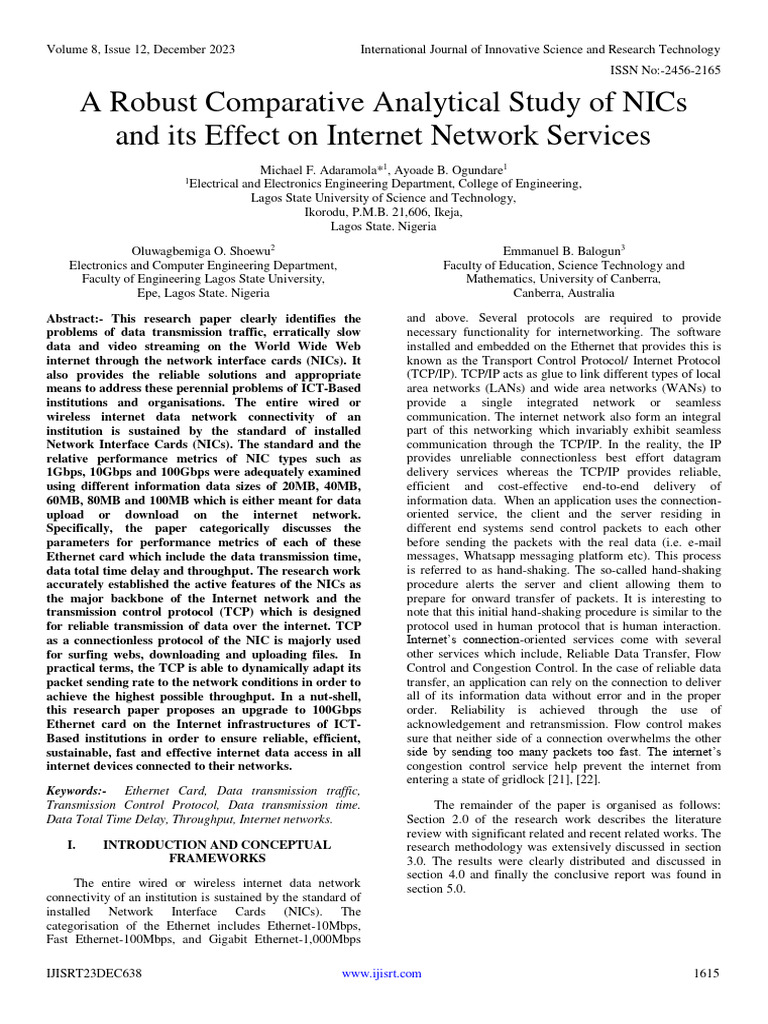 A robust comparative analytical study of nics and its effect on