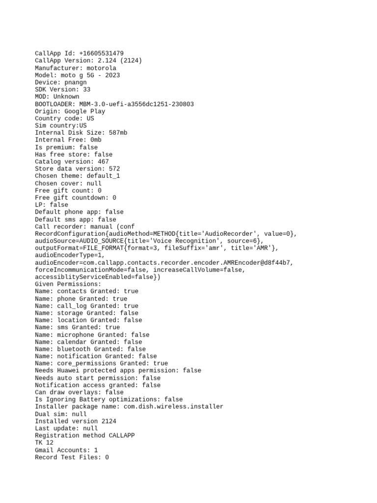 Callapp device info pdf