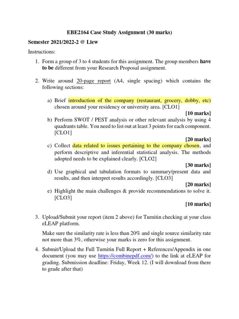 EBE2164 Case Study Assignment Guide | PDF | Data | Applied Mathematics