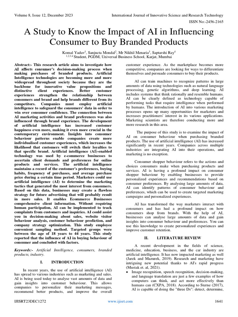 A Study To Know The Impact of AI in Influencing Consumer To Buy Branded ...