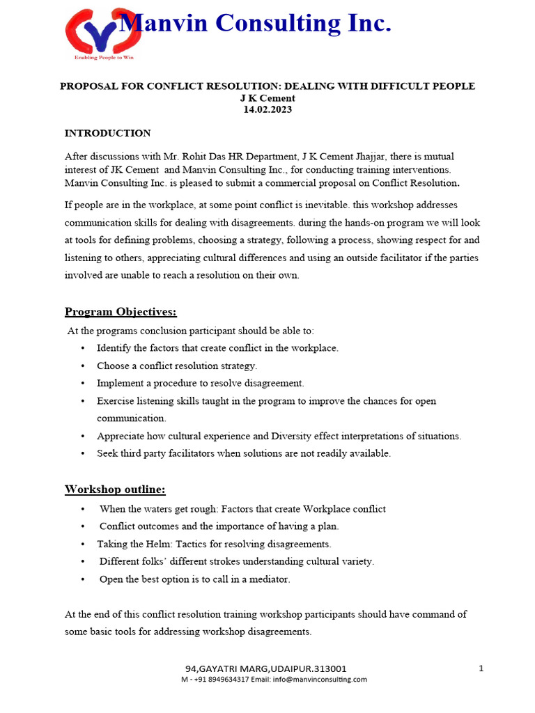 Snapshot of Professional Career Proposal For Conflict Resolution Position