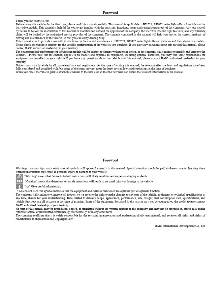 Updated New BJ40L User Manual | PDF | Seat Belt | Traffic Collision