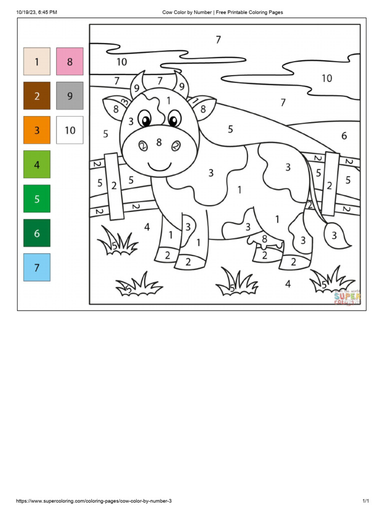 Cow Color by Number _ Free Printable Coloring Pages | PDF