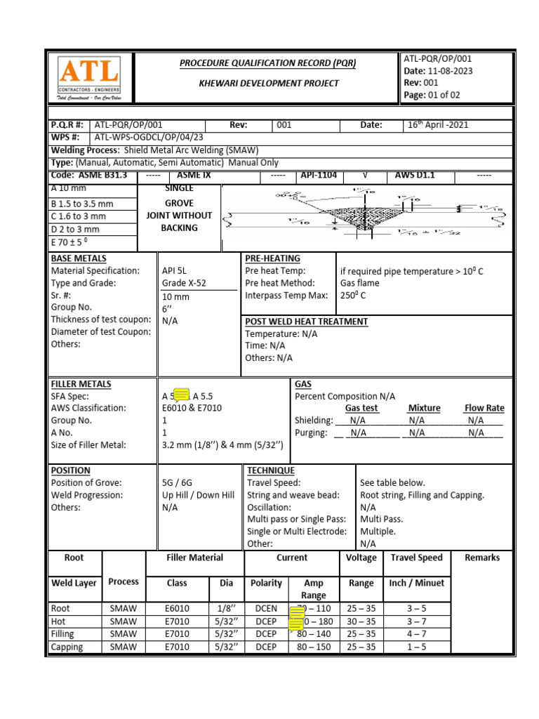 Procedure Qualification Record (PQR) Khewari Development Project PDF