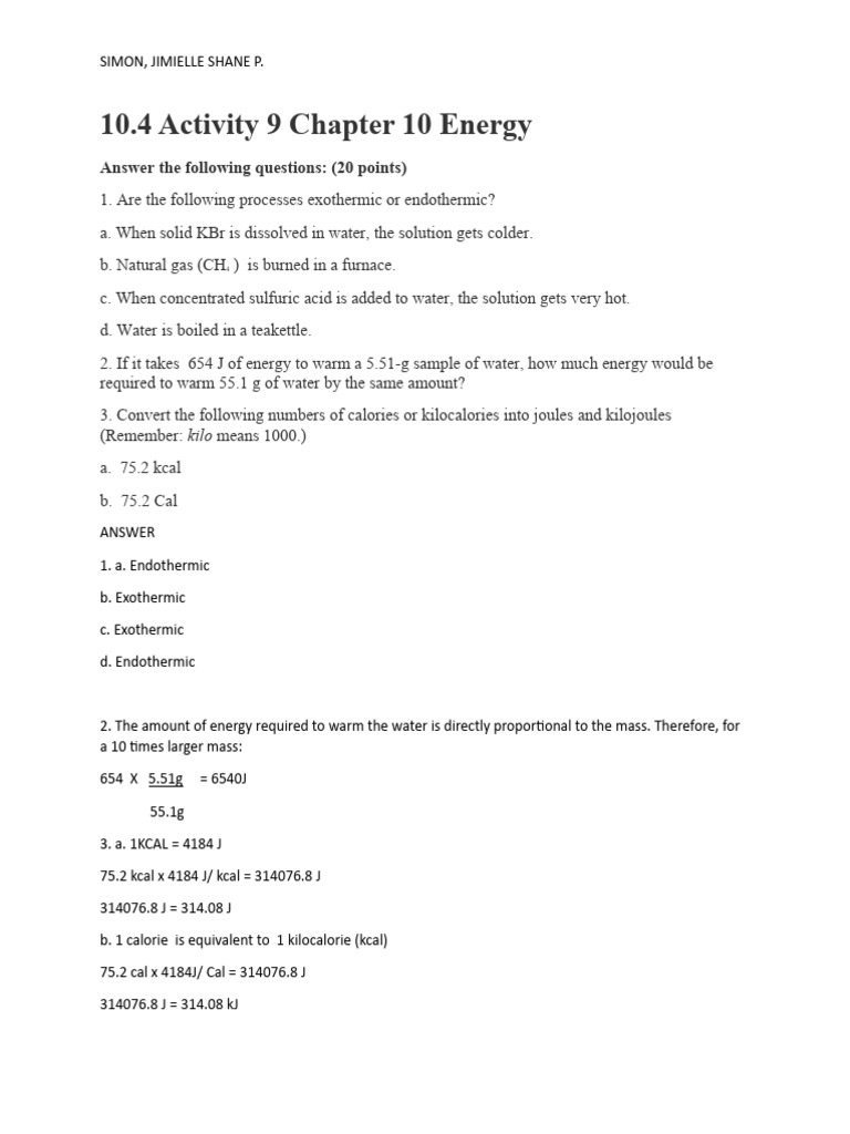 10.4 Activity 9 Chapter 10 Energy | PDF