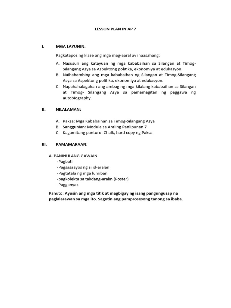 Lesson Plan in Ap 7 | PDF
