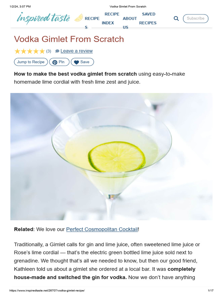 Vodka Gimlet From Scratch PDF Lime (Fruit) Nutrition Facts Label