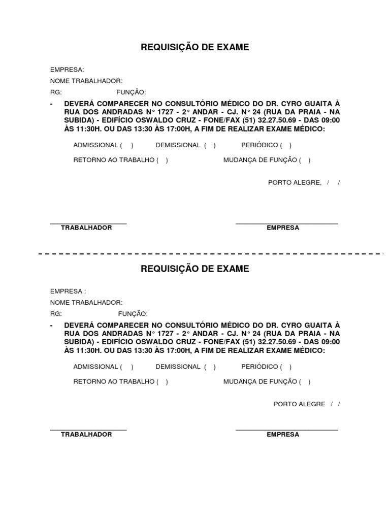 Requisicao de Exame Admissional ou Demissional