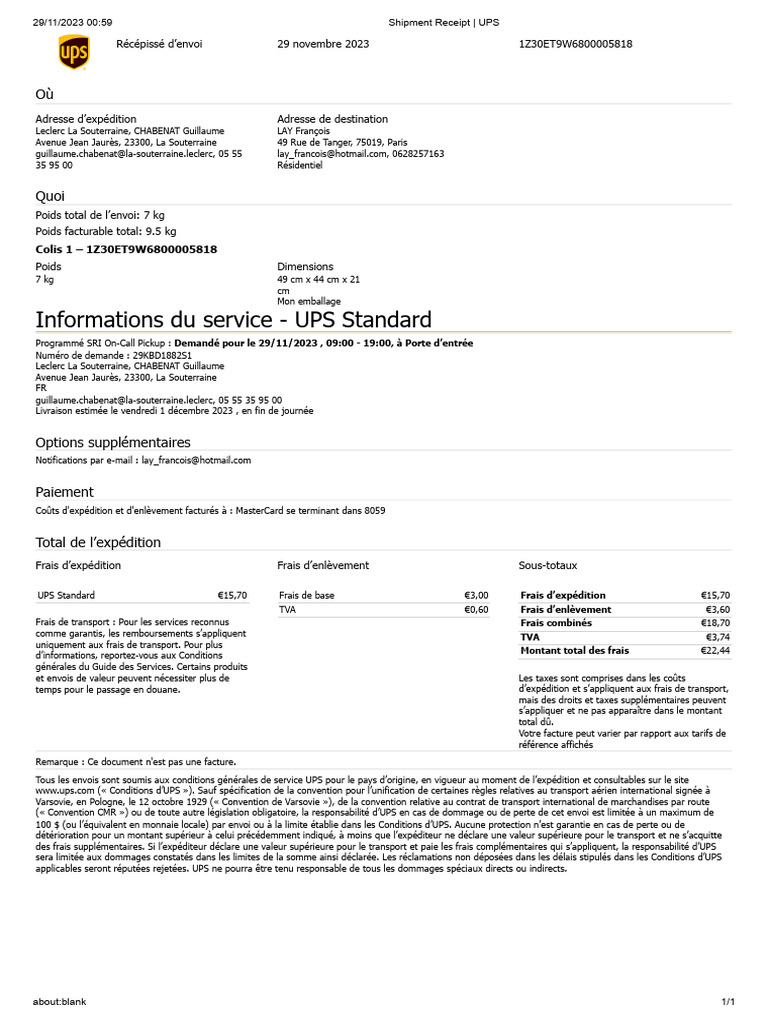 Shipment Receipt - UPS | PDF | Transport