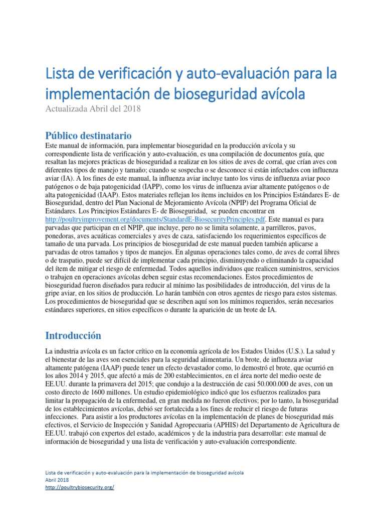 Bioseguridad Avícola: Guía y Checklist | PDF | Influenza aviar | Influenza
