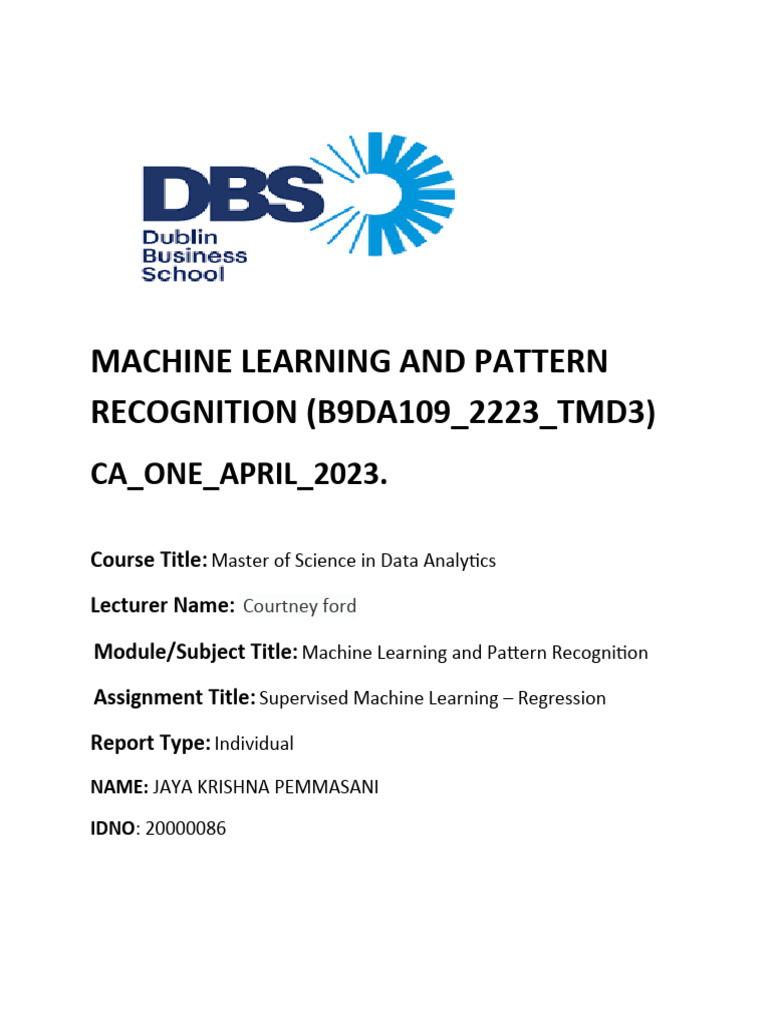 MACHINE LEARNING AND PATTERN RECOGNITION | PDF | Machine Learning ...