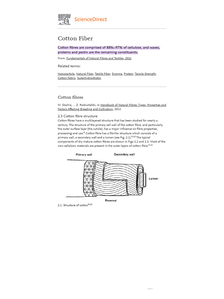 Cotton Fiber Structure and Properties | PDF | Science & Mathematics