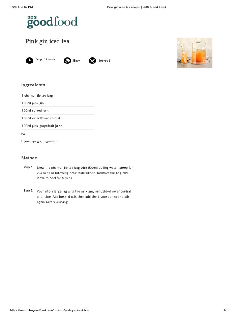 Pink Gin Iced Tea Recipe BBC Good Food PDF
