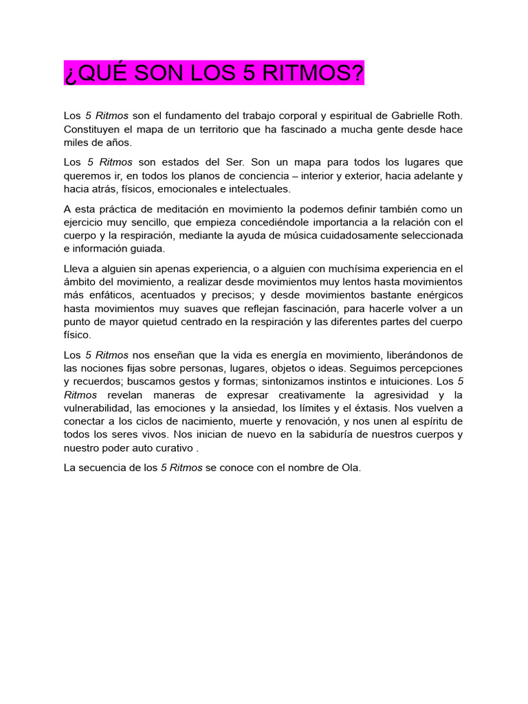 LOS 5 RITMOS (Por Gabrielle Roth) | PDF