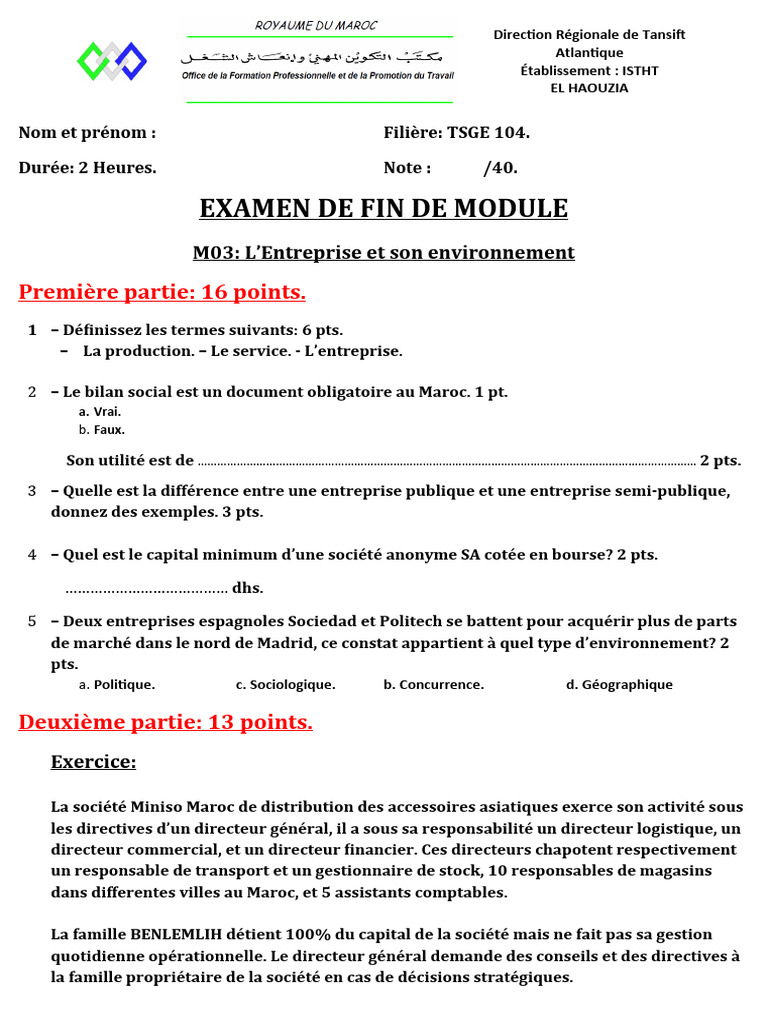 EFM TSGE 104 Manag | PDF | Business | Maroc