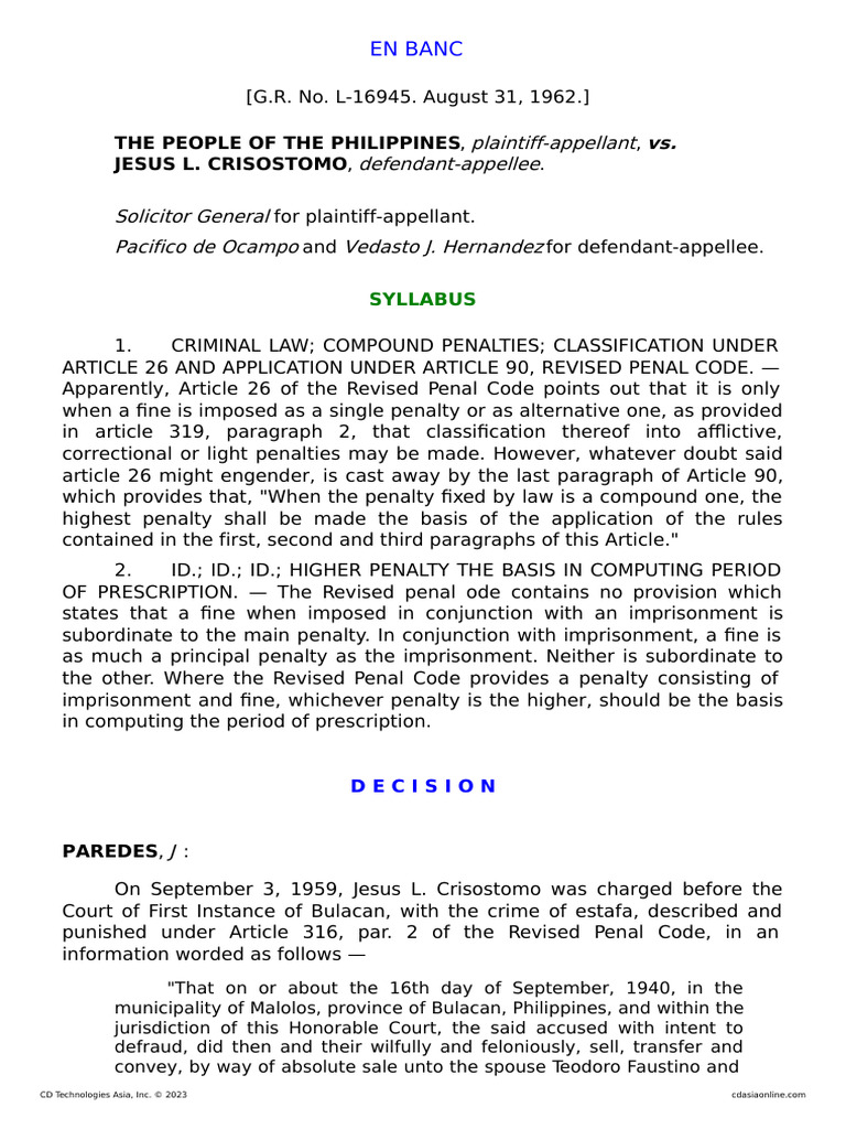 51 People v. Crisostomo, G.R. No. L16945, 31 August 1962 Download