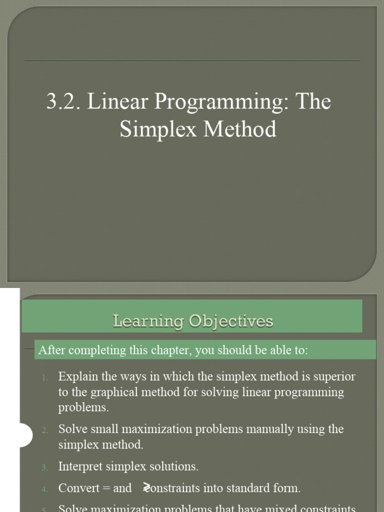 Chapter 3.2 LPM + Simplex | PDF | Mathematical Optimization | Linear ...
