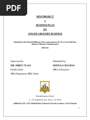 BUSINESS PLAN ON ONLINE GROCERY BUSINESS BY DEEPALI CHAUHAN
