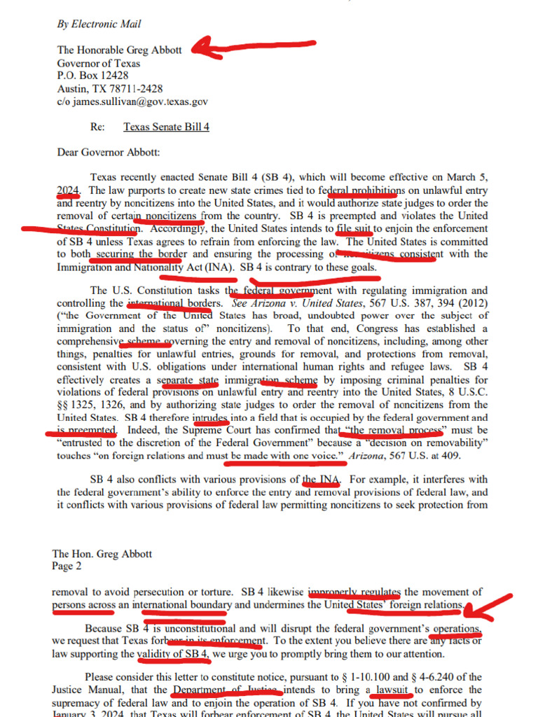 Biden Threatens Texas Re Border Enforcement | PDF