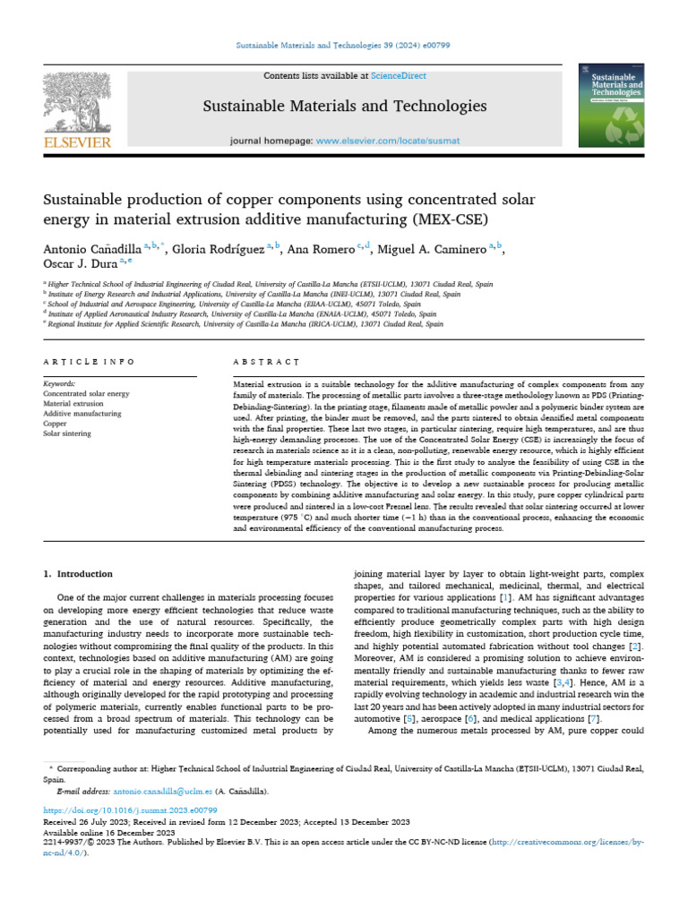 Sustainable Production of Copper Components Using Conce 2024