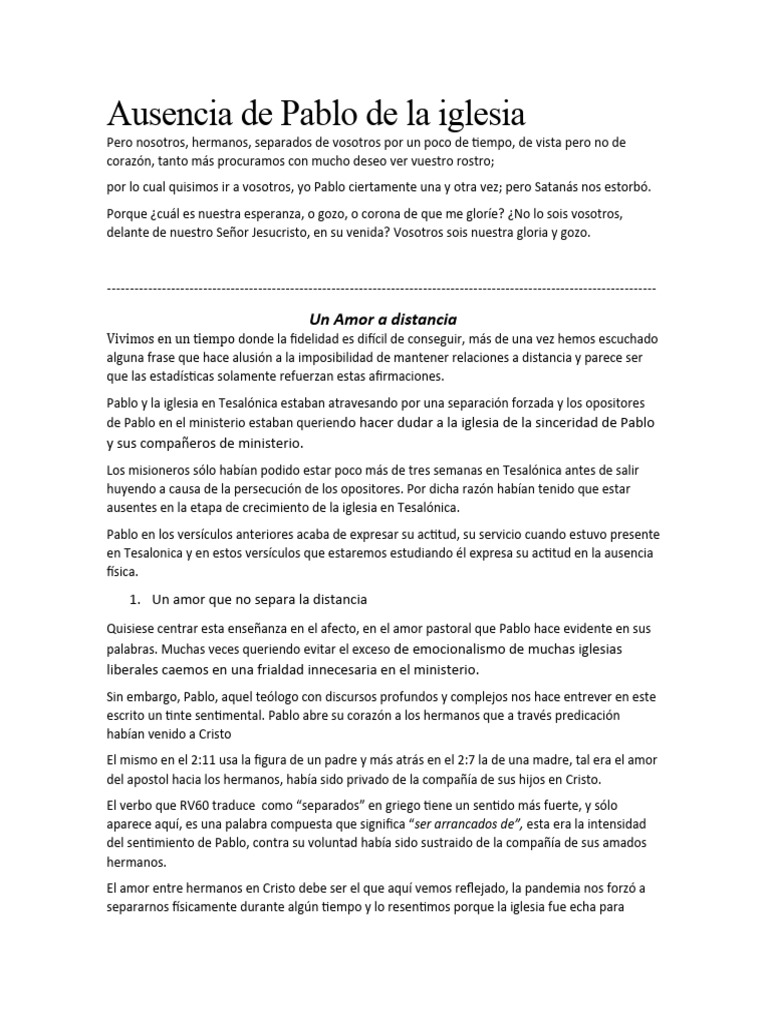 Ausencia de Pablo de La Iglesia | PDF | Pablo el apóstol | Amor