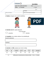 Ficha de Verificação de Conhecimentos de 1º Ano  - Estudo do Meio - 1ºperíodo