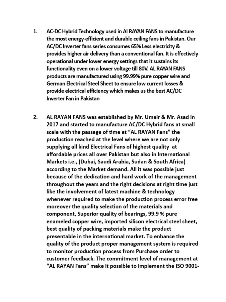 Intro To AL RAYAN FANS | PDF | Power Inverter | Efficient Energy Use