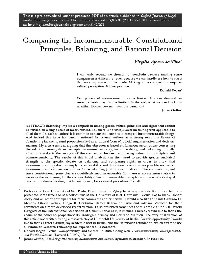 2011 OJLS 31 Comparing - The - Incommensurable | PDF | Rationality ...