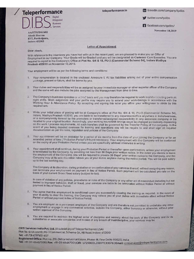 Offer&Appointment Letter | PDF