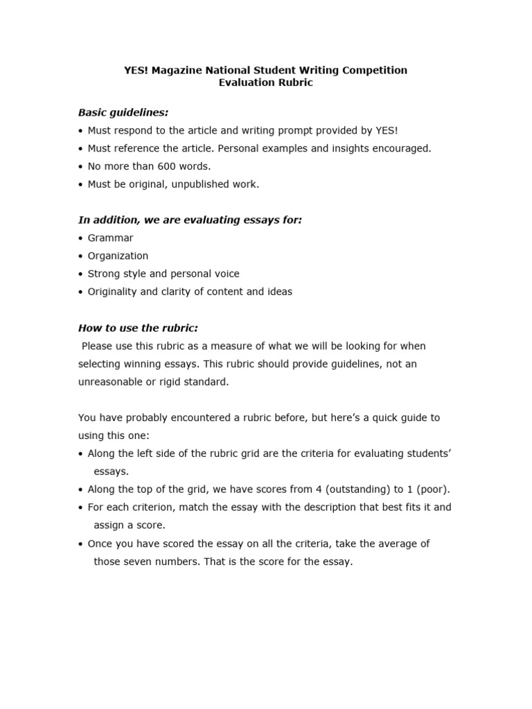 Basic guidelines yes magazine national student writing competition