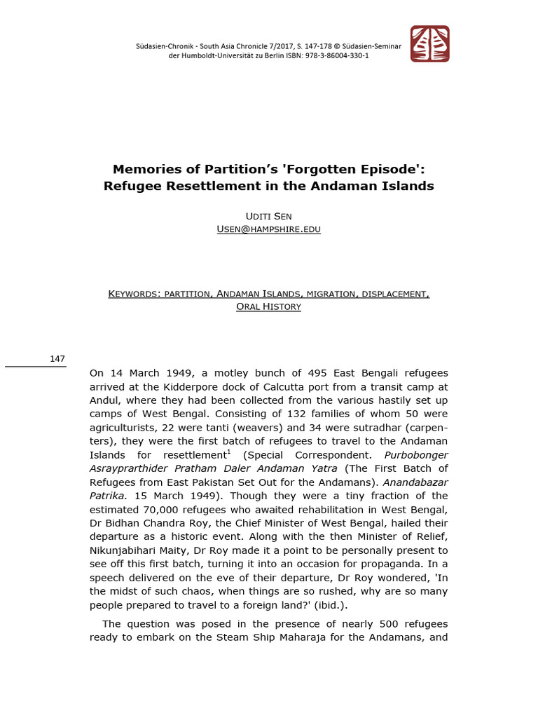 Refugee Resettlement in Andaman Islands | PDF | Partition Of India | Bengal