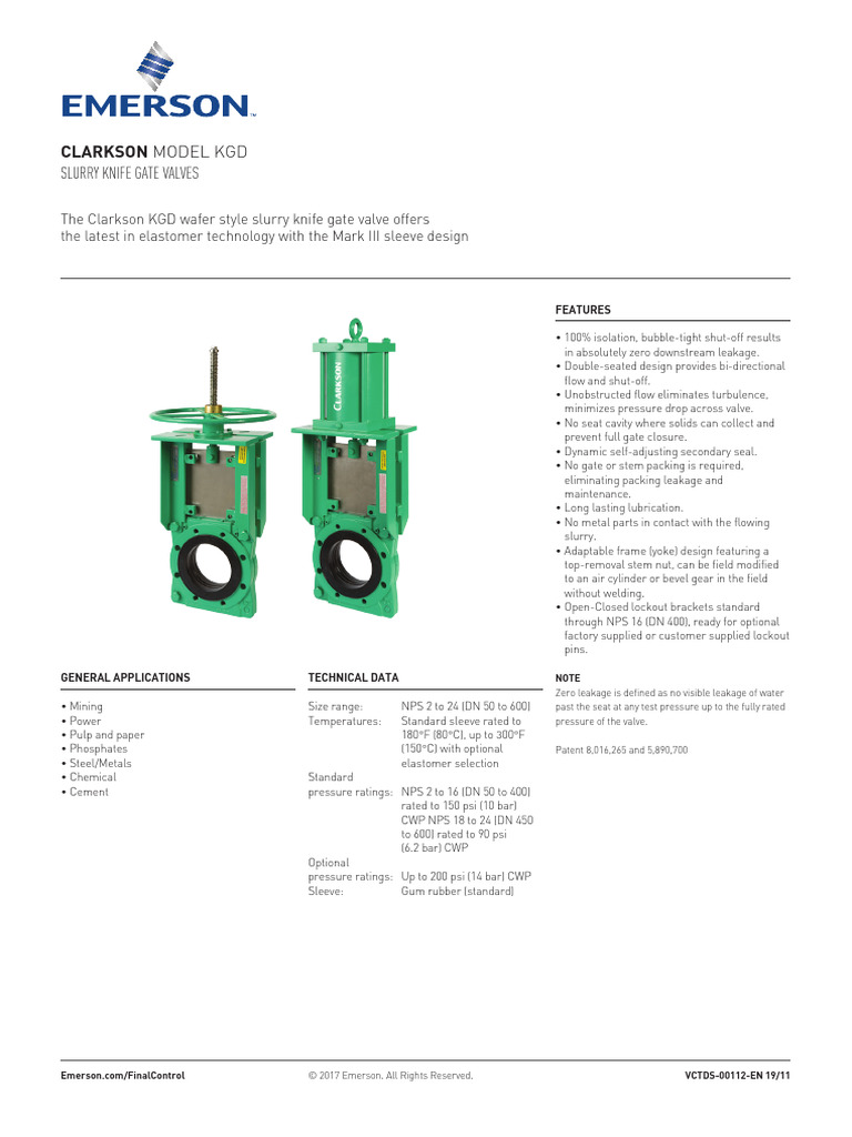 Clarkson Knife Gate Valves KGD PDF Friction Wear