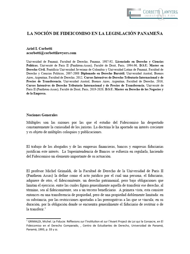 El Concepto de Fideicomiso en La Legislación Panameña | PDF | Ley de ...