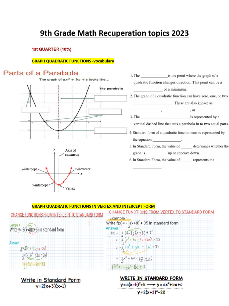 9th Grade Math Topics 2023 Guide | PDF | Teaching Methods & Materials ...