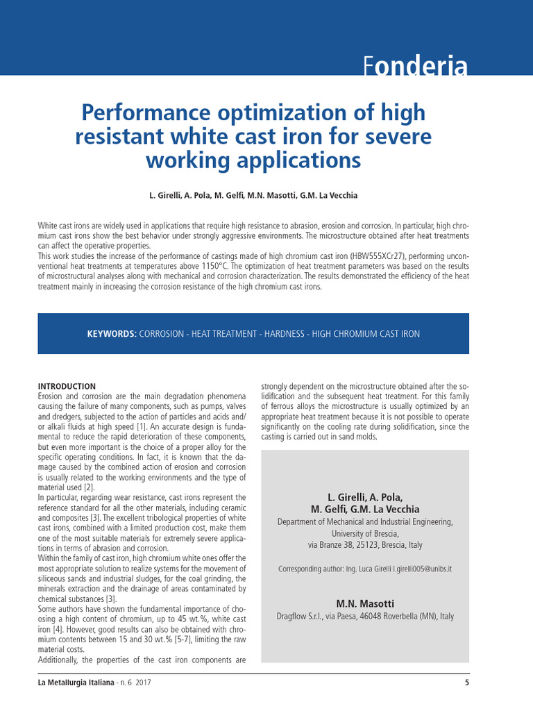 Performance Optimization of High Resistant White Cast Iron For Severe ...