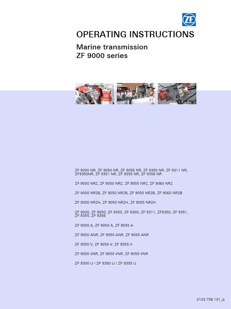 Operating Instructions: Marine Transmission ZF 9000 Series | PDF