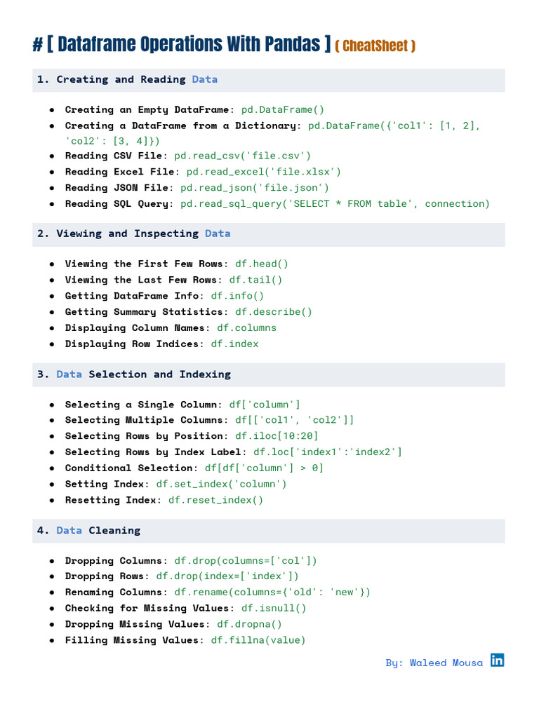Dataframe in pandas cheatsheet pdf