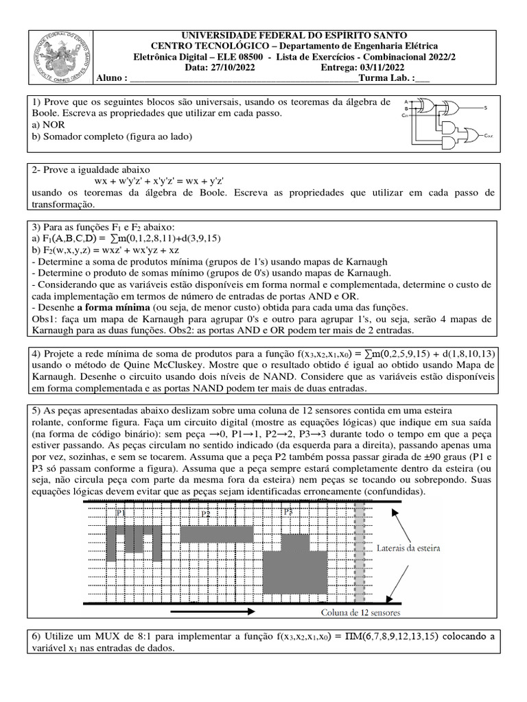 Primeira Lista De Exercícios De Eletrônica Digital Pdf