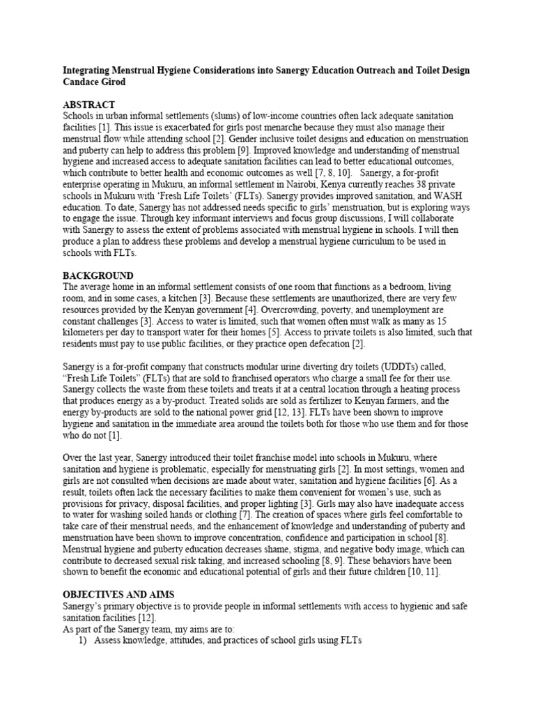 Menstrual Hygiene Management in Kenya Proposal (HELPFUL) PDF Wash