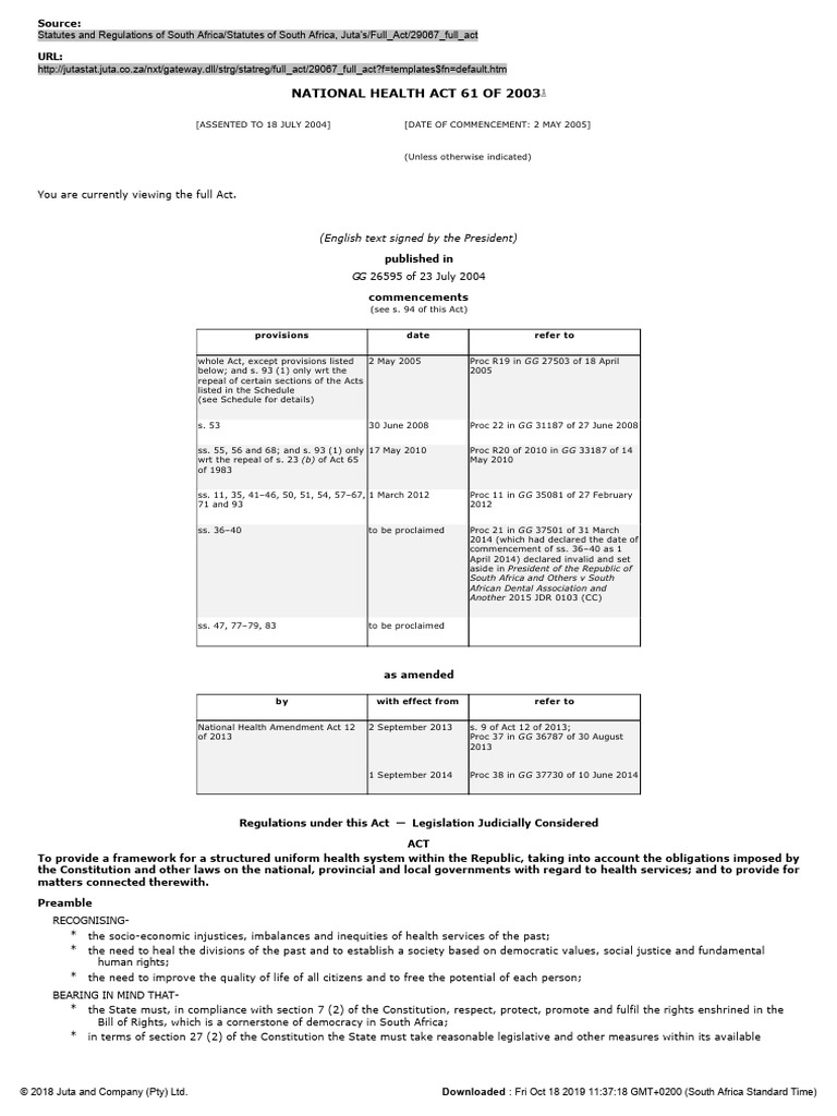 National Health Act 61 of 2003 | PDF | Informed Consent | Health Care