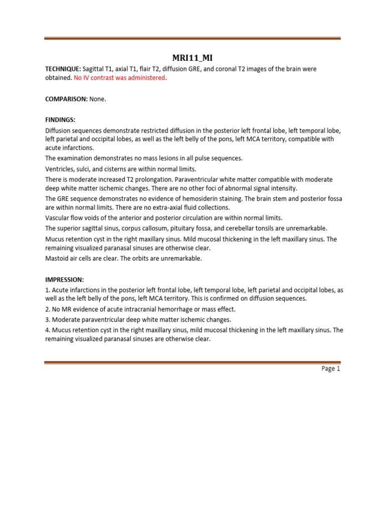MRI Medical Transcription | PDF